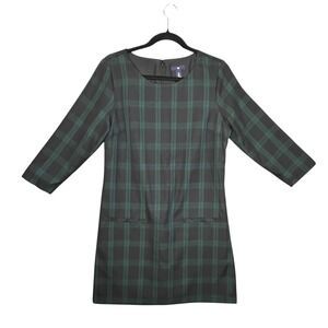 GAP Plaid Sheath Dress Green Black Long Sleeve Women Size 6 Holiday Classic